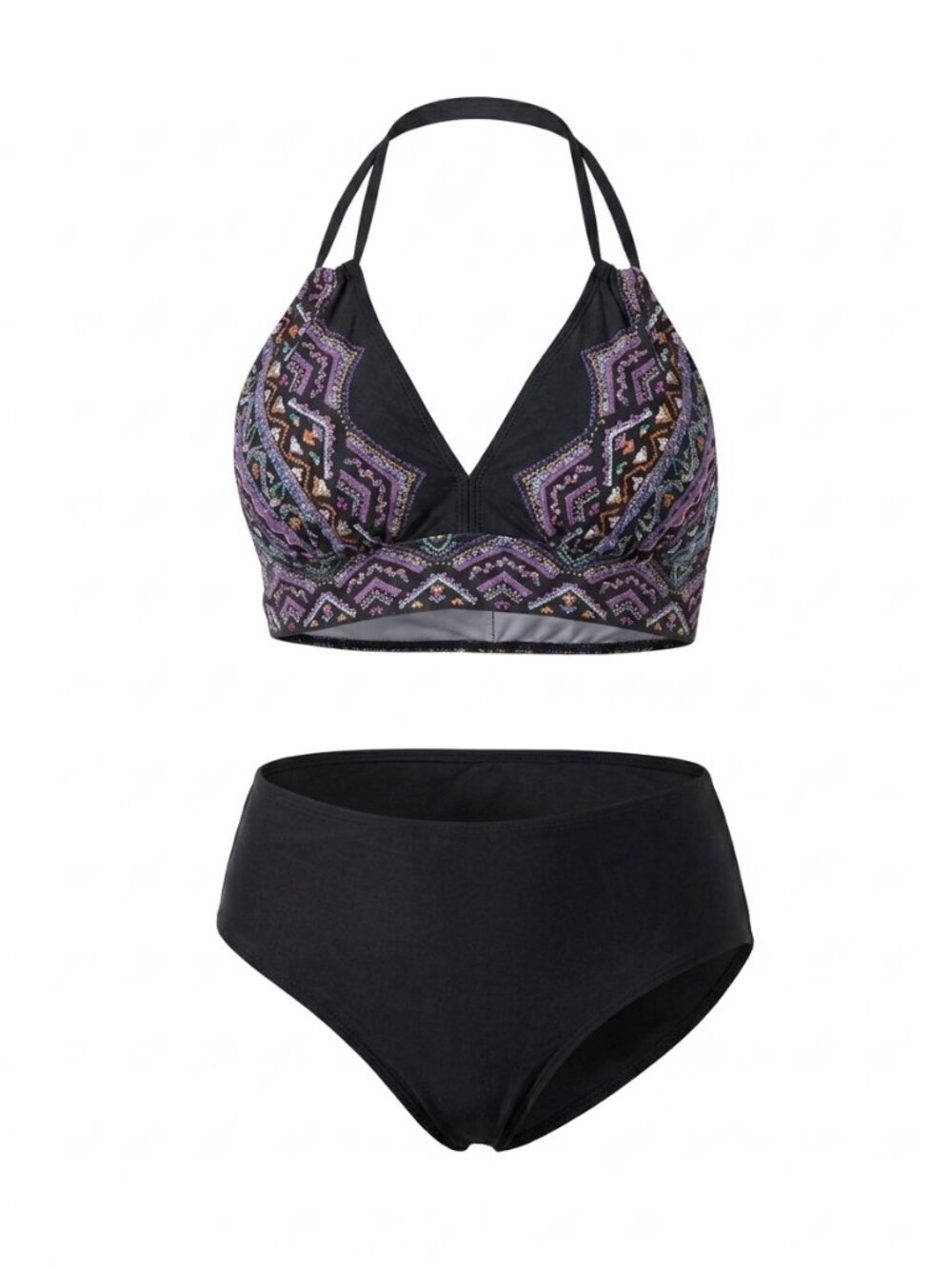 NWT Meet.curve Black & Purple Halter Bikini L